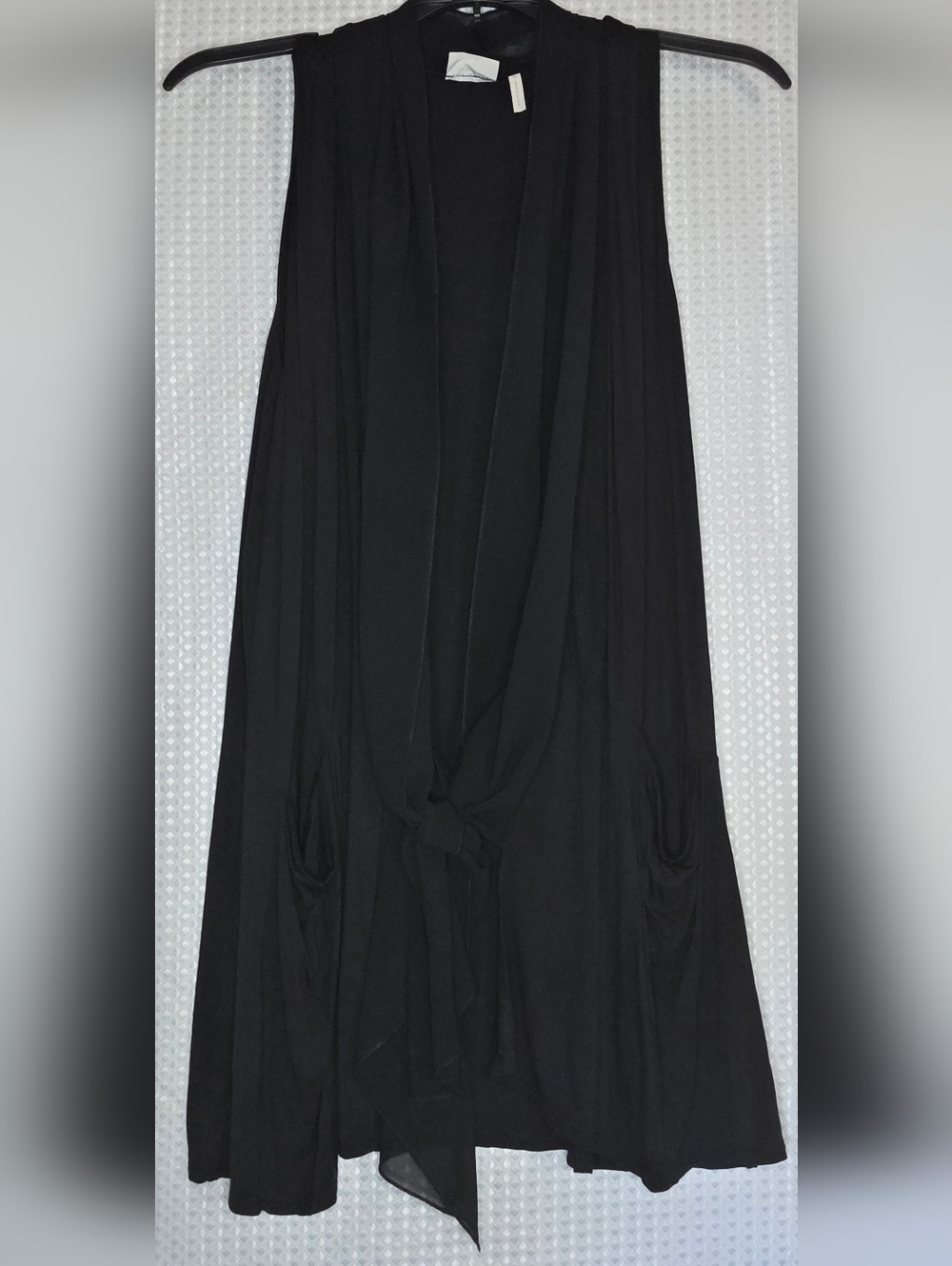 LOGO Lori Goldstein Black Tie Front Cardigan Vest Sleeveless Draped Layering 1X - Picture 6 of 8
